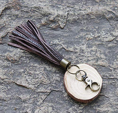 Women's Leather Tassel Key Chain Earrings Women Handbag Wallet Accessories Bag Charm Dark Brown