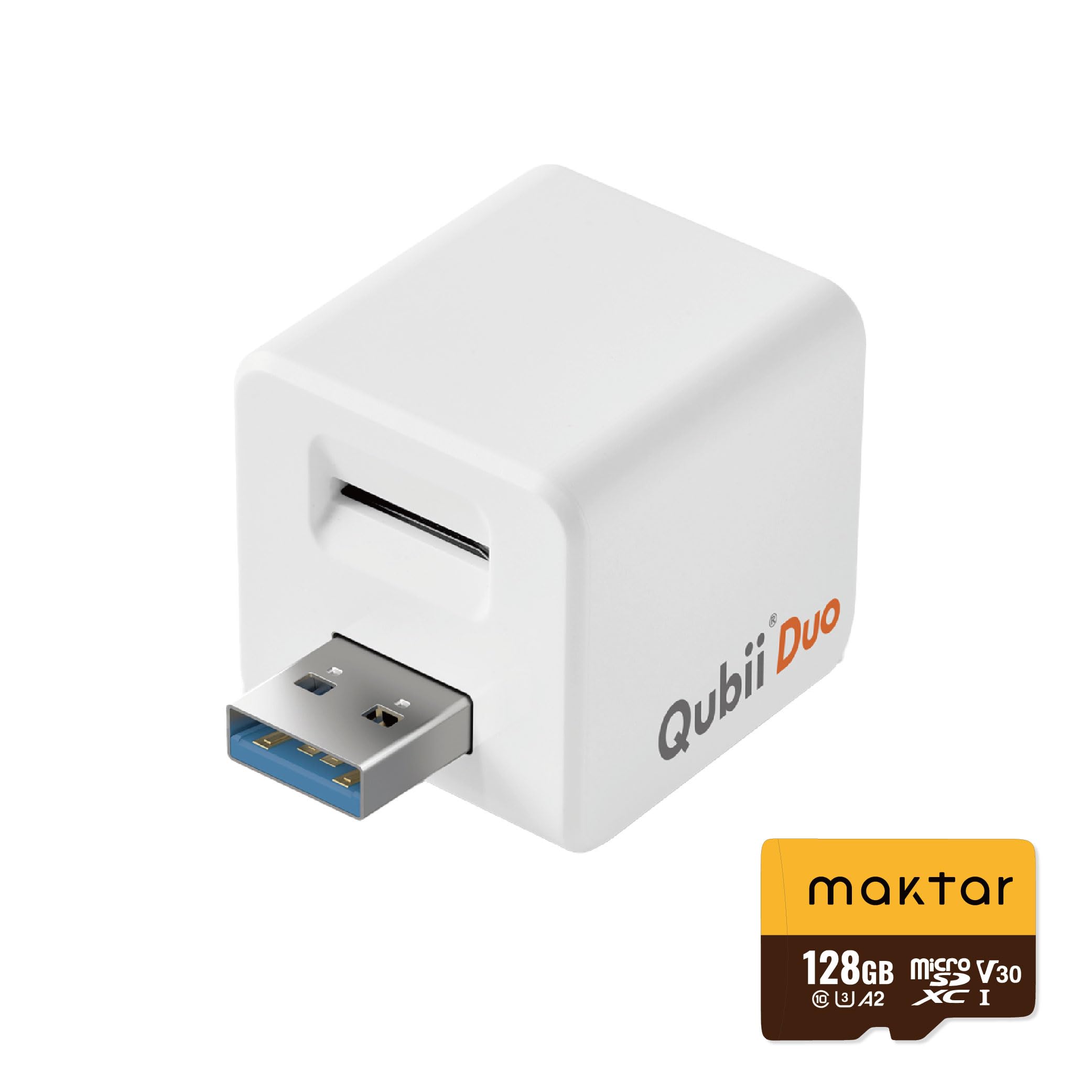 Qubii Duo USB Type A ホワイト (128GB microSDセット) シリーズ 10年保証 充電しながら自動バックアップ SDロック機能搭載 iphone バックアップ usbメモリ ipad 容量不足解消 SDカードリーダー 機種変更 MFi認証商品画像