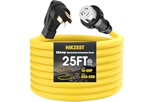 Hikzest 50 Amp Generator Cord 25 Feet, NEMA 14-50P Male to SS2-50R & CS6364 Generator Emergency Power Cord, 125/250V Twist Lock Connectors for Generator to House
