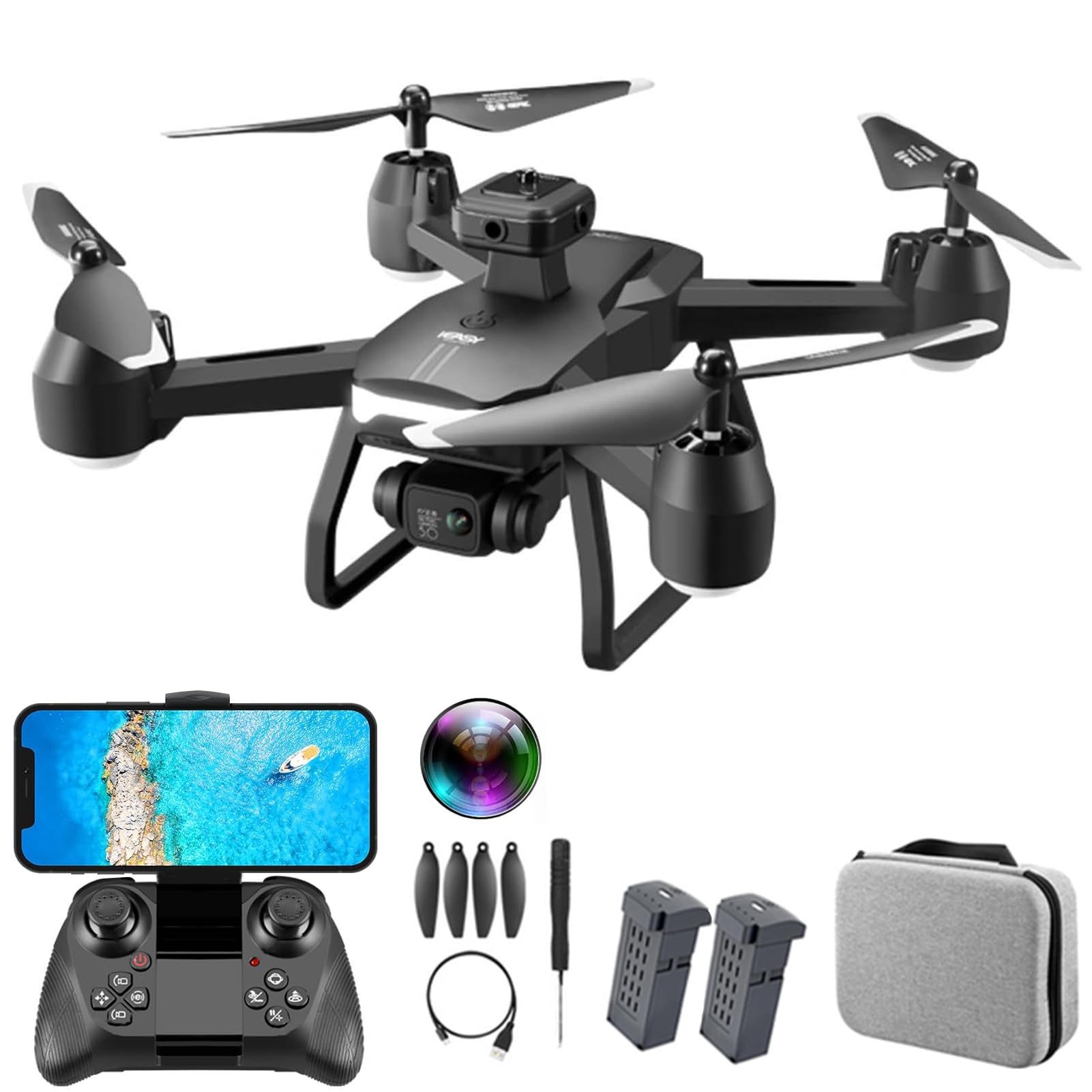 Hylukon Drones with Camera for Adults 6K Foldable Headless Drone Gray