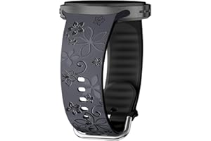 Flower Engraved Band for Samsung Galaxy Watch 8 Band 40mm 44mm/Watch 8 Classic 46mm Men Women,No Gap Soft Floral Silicone Two