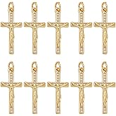 PH PandaHall 10pcs 18k Gold Plated Cubic Zirconia Cross Charms Rosary Making Supplies Western Jewelry Charms for Handmade Bracelets Necklaces Christmas Birthday Decoration