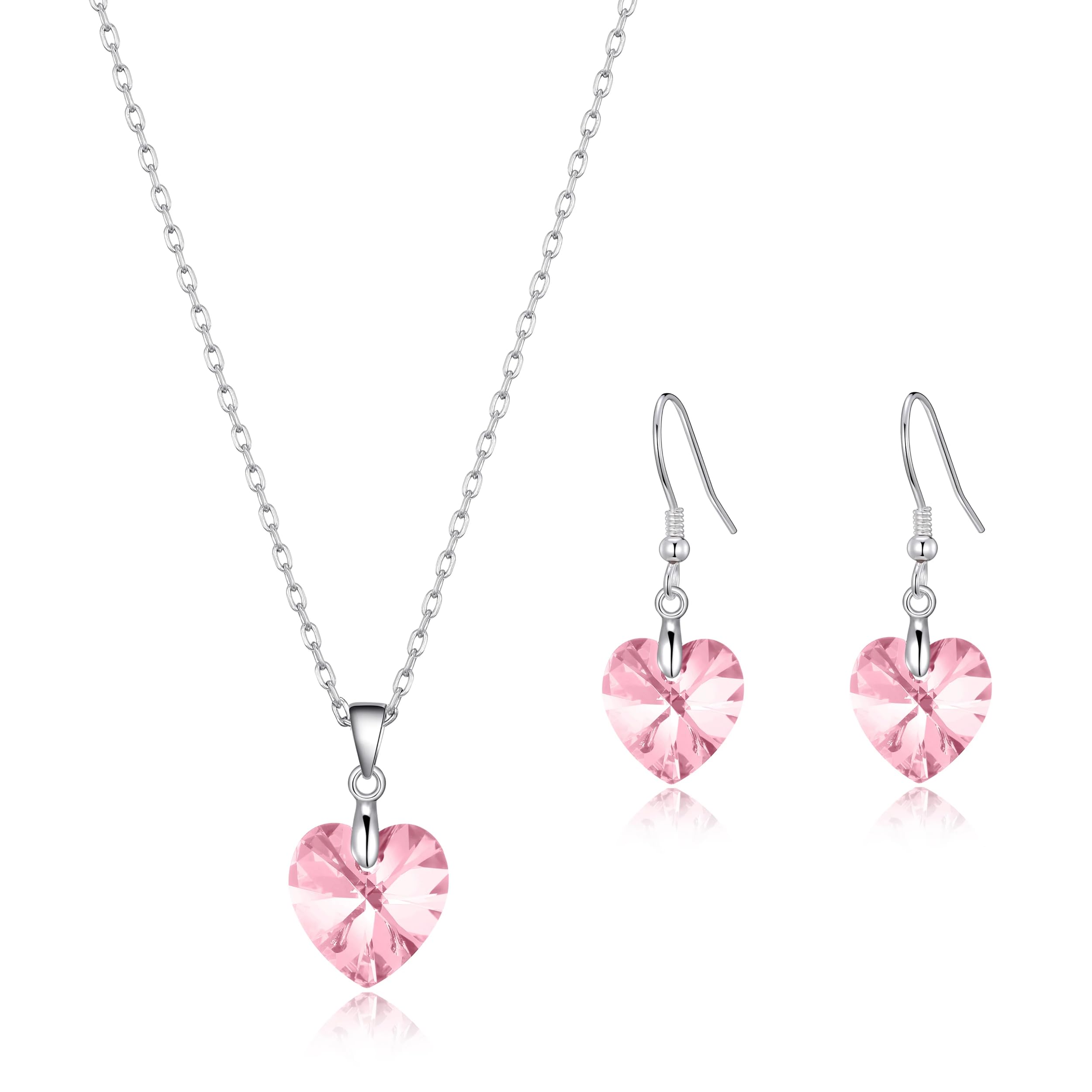 Philip Jones Sterling Silver Light Pink Heart Set Created with Zircondia® Crystals
