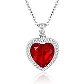 Lolitta Valentine’s Day Necklace,Red Crystal Heart Pendant Necklace For Women,18k White Gold Plated,18+2 Inch Adjustable Chain,Dainty Rose Box,Anniversary Birthday Gifts For Women Girlfriend Wife Mom
