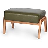 ACONUP Modern Ottoman Foot Stool, Faux Leather Accent Sofa Footrest with Walnut Rubber Wood Frame, Ottoman Bench for Living R