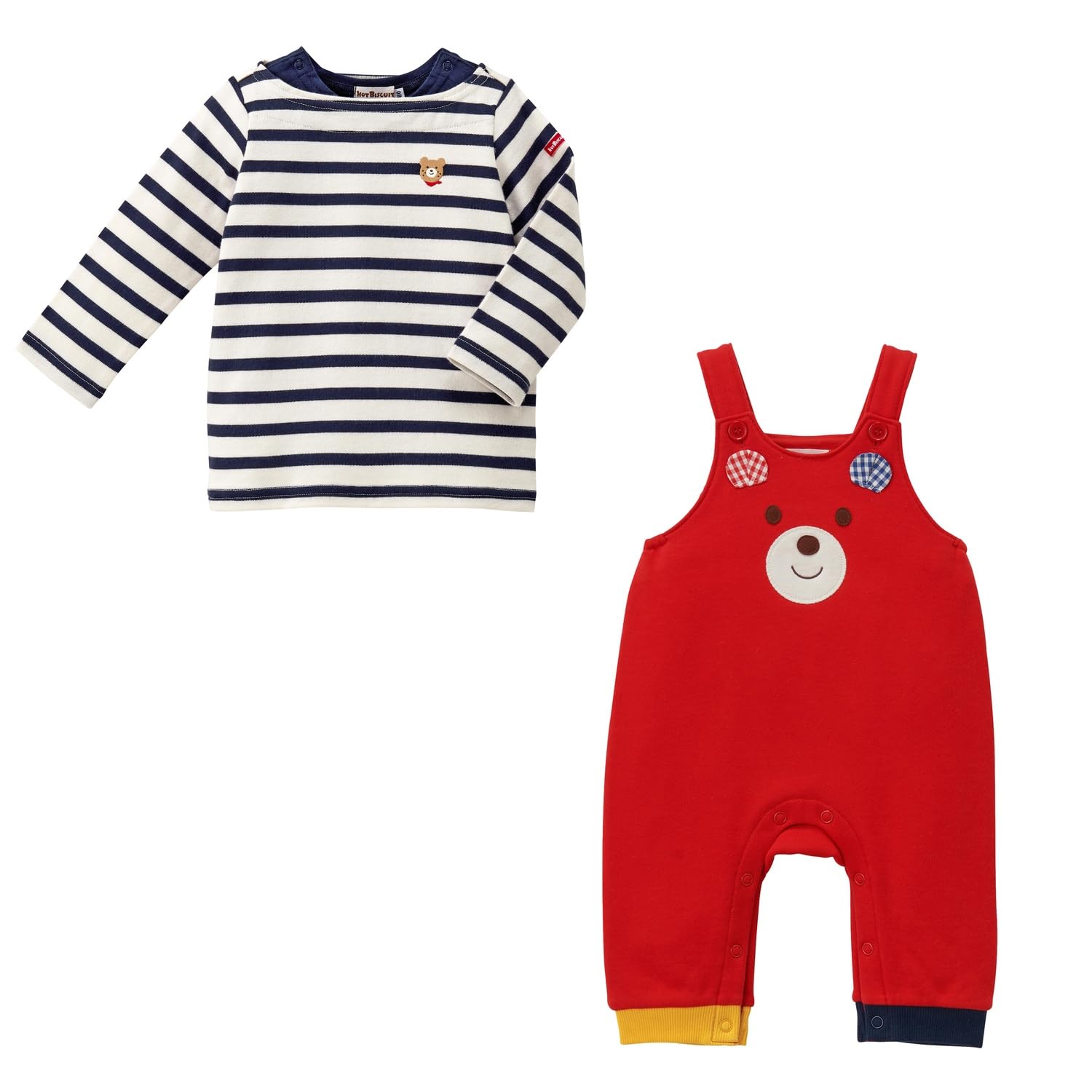 [MIKIHOUSE HOT BISCUITS] [ミキハウス ホットビスケッツ] ベビーウェアパック オーバーオールセット 男の子 女の子 ベビー 子供服 出産祝い 赤 70cm 74-9911-498商品画像