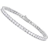 Luxfine 3mm Tennis Bracelet for Women & Men, 14K White Gold Plated Cuban Link, 5A+ Cubic Zirconia Prong-setting Iced Out Hip Hop Jewelry Hypoallergenic, Birthday Christmas Couple Gift (With Box & Pouch)