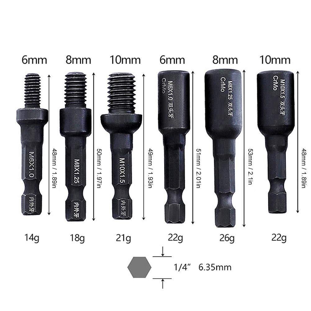 Pack of 6 1/4 Inch Screw Socket Bit Screwdriver Bit In & External Double End Screw Nut for M6 M8 M10 Screw - Image 3