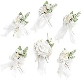 Ling's moment Boutonniere for Men, 6pcs Groom Groomsmen Boutonniere, Artificial Flowers for Wedding Decor/Prom/Homecoming, etc.Snow White