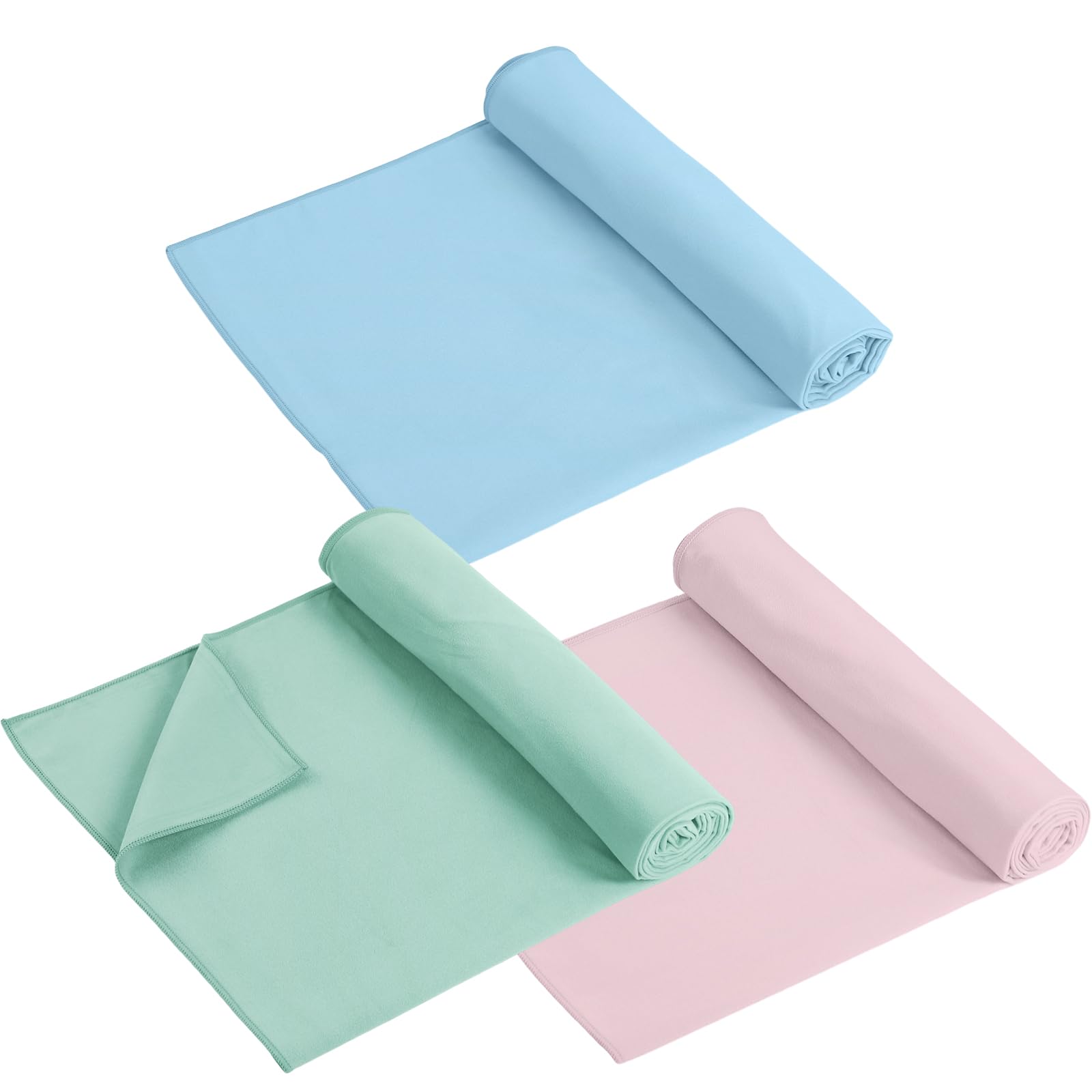 Photo 1 of (GREEN IS MISSING) Breling 3 Pack 26"x73" Hot Yoga Mat Towel Pack Non-Slip Yoga Mat Gym Sweat Absorbent Microfiber Towel for Pilates Workout Women Men(Blue, Green, Pink)