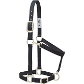 Weaver Equine Nylon Horse Halter, Average Horse, Padded &amp; Adjustable, 1 in | Adjustable Chin, Throat Snap, Brass-Plated Hardware for Easy Handling &amp; Comfortable Fit, Black