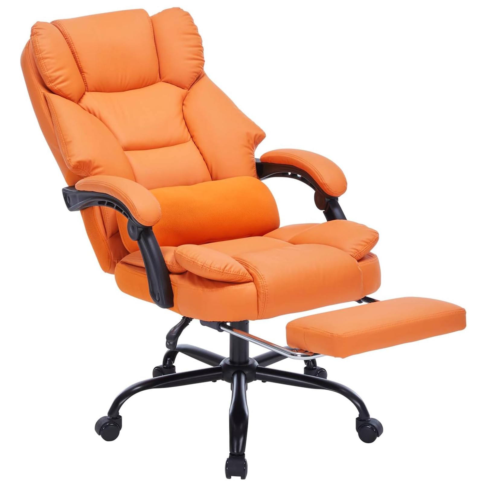 Photo 1 of  ** REFERENCE PICTURE**Ergonomic Office Chair with Footrest & Lumbar Support, Leather Rolling Desk Chair with Wheels, Big and Tall Computer Chair with High Back, Comfy, 400 LBS Capacity (White) (Orange)