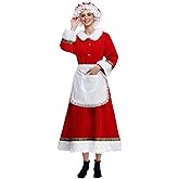 VAPICK Women's Christmas Costume 5PCS Mrs Claus Costume Adult Miss Santa Clause Dress Outfit