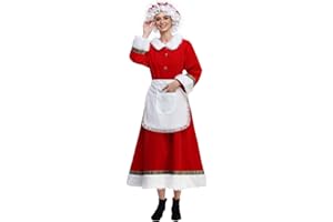 VAPICK Women's Christmas Costume 5PCS Mrs Claus Costume Adult Miss Santa Clause Dress Outfit