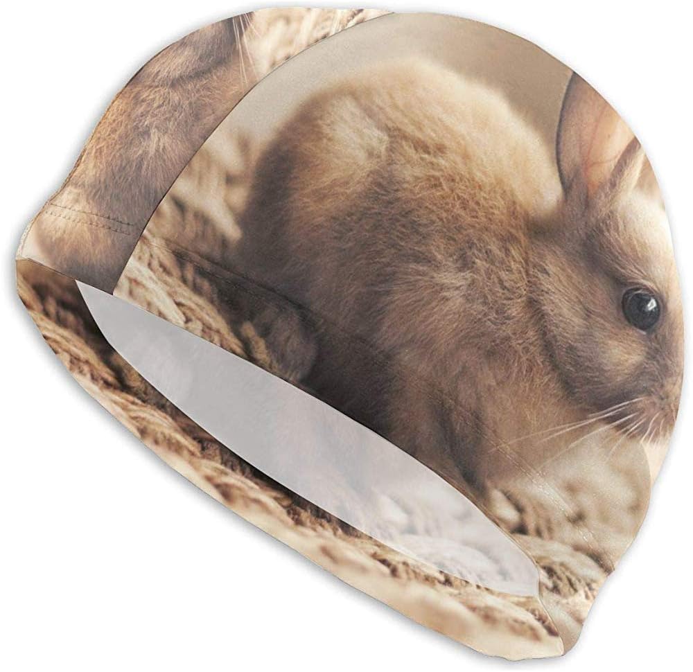 Swim Cap For Women Men Cute Rabbits Long Hair Polyester Spandex