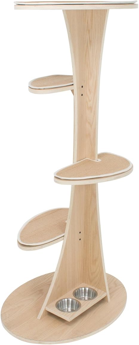 cat tree with food bowl