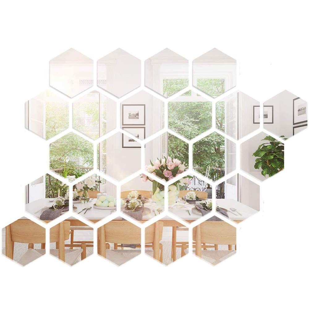 36 Pack Acrylic 3D Mirror Effect Tile Wall Sticker Room Decor Stick On Art Bathroom Removable Acrylic Setting Wall Sticker Decal for Home Living Bedroom