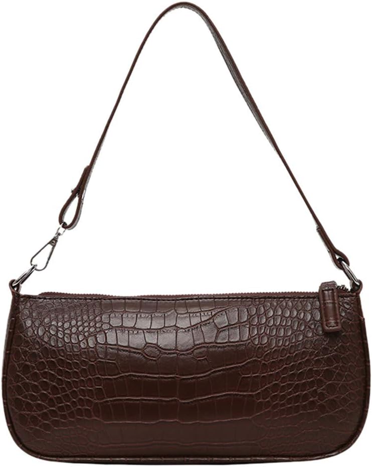 Women Classic Retro Crocodile Snakeskin Pattern Clutch Shoulder Baguette Bag with Zipper Closure for Ladies Girls Fashion