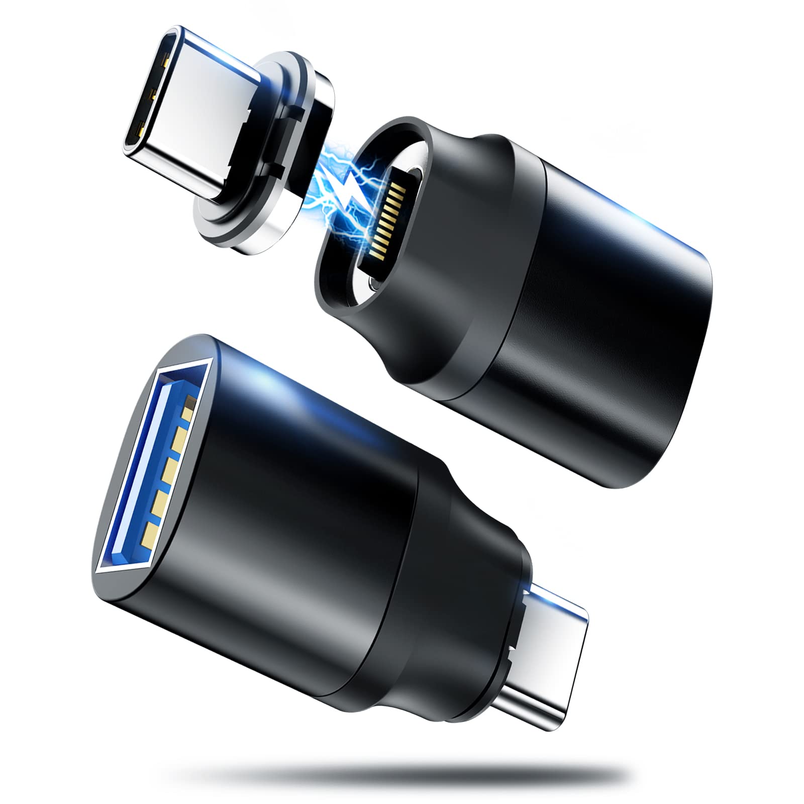 DuHeSin 2-Pack 24Pins Magnetic USB C Male to USB A Female Adapter with PD 60W Charge, 10Gbps USB3.1/USB3.0 for MacBook Pro/Air and More Type C Devices