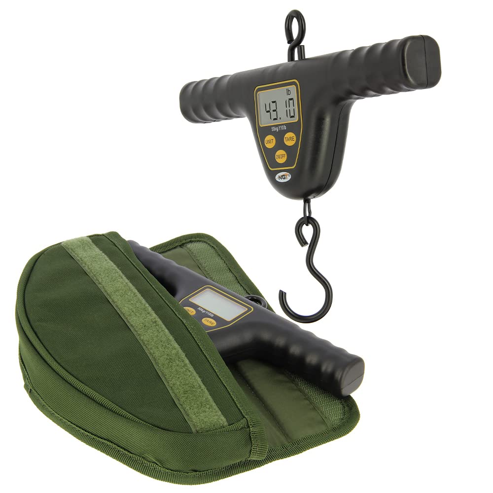 NGT XPR Black Or Camo T-Bar Digital 110lb / 50kg Weighing Scale and Protective Case Set For Carp Coarse Fishing (Black)