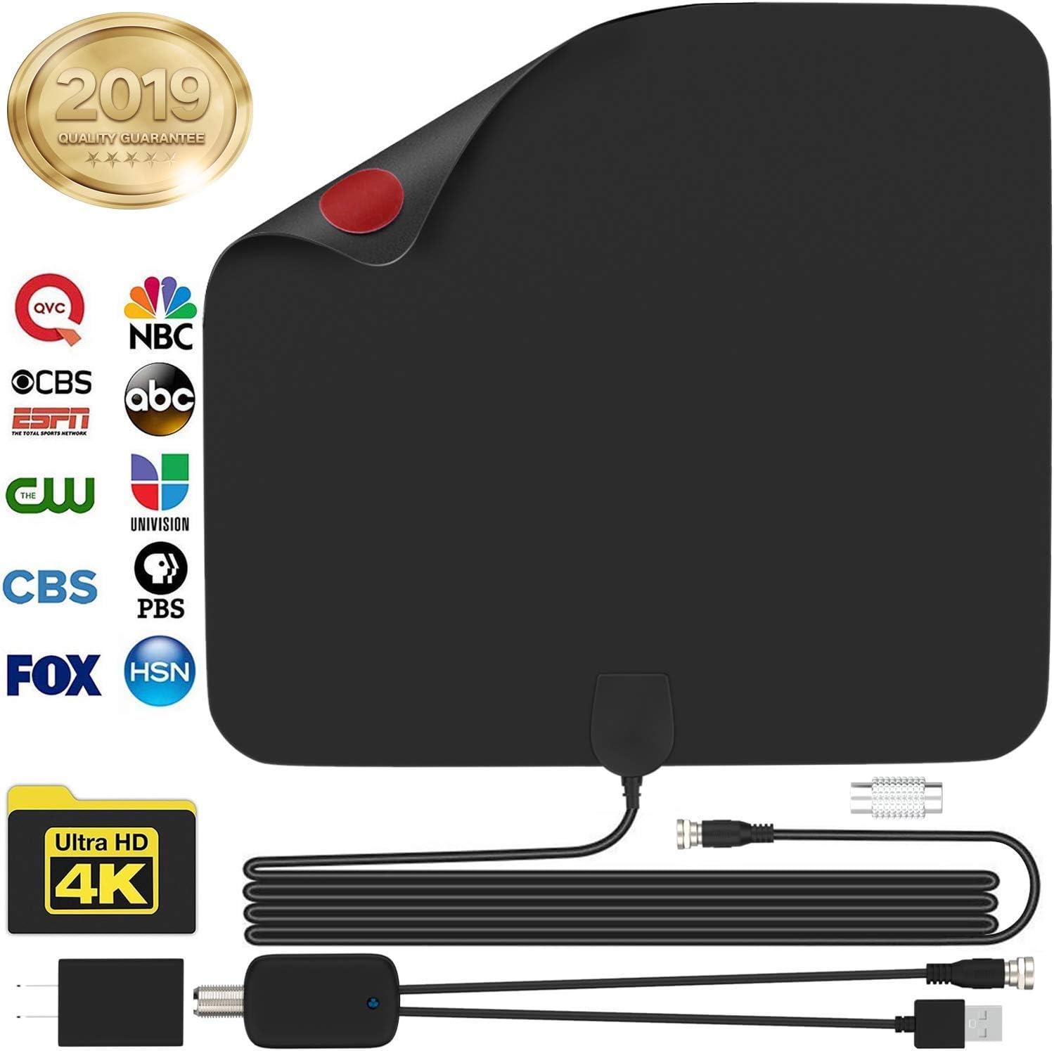 TV Antenna for Digital TV Indoor Detachable HDTV Amplifier Signal Booster for 4K 1080P UHF VHF Freeview High Reception HDTV Antenna 80+ Miles Ultra Long Range 13.1FT Coax Cable