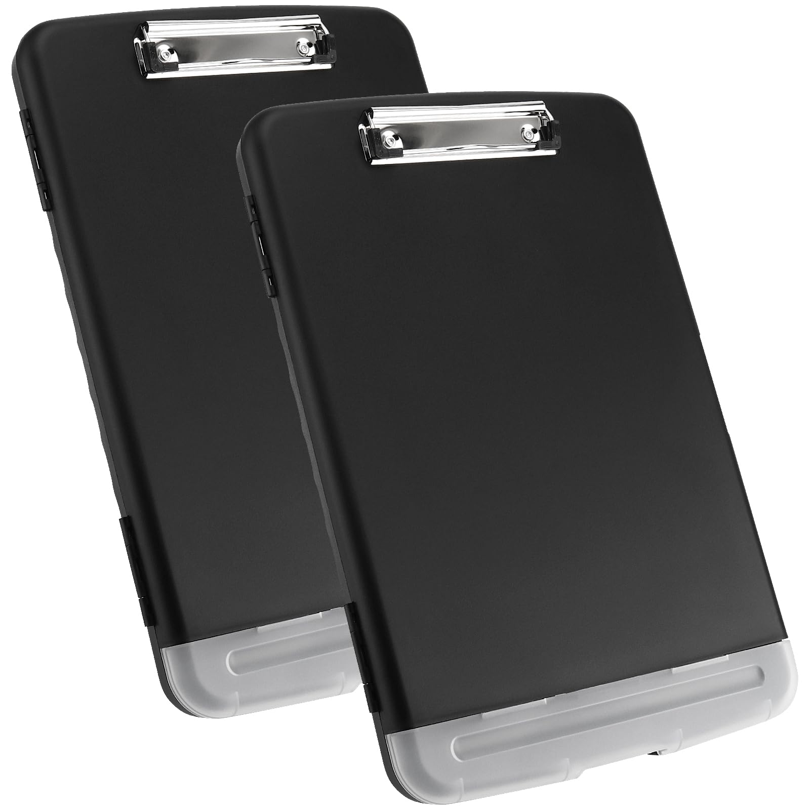 HAKZEON 2 Pack Clipboard Storage Box, A4 Plastic Clipboards with Compartment, 2 in 1 Waterproof Clipboard Folder for Offices and School, Black
