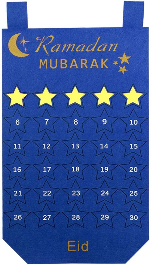 Wmbetter Felt Eid Calendar, 30 Days Countdown Calendar with 30pcs Detachable Stars, Eid Wall Hanging Ramadan Decorations (Blue)