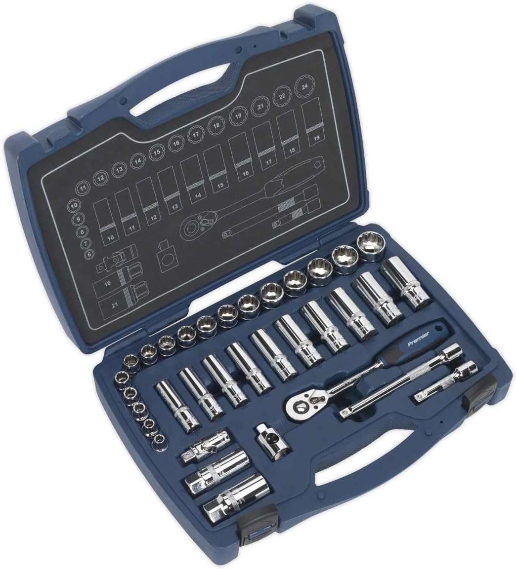 Sealey Ak8994 Socket Set 34Pc 3/8In Sq Drive 12Pt Walldrive Metric, Multi-colour, 3/8"