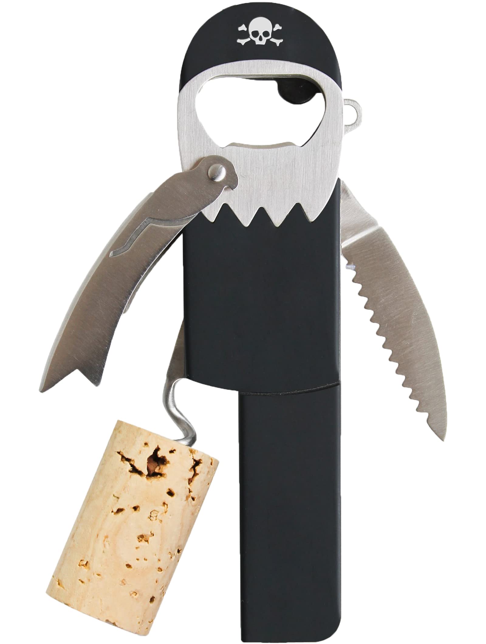 Suck UK Pirate Bottle Opener | Sailing Gifts for Men | Nautical Corkscrew Wine Bottle Opener | Legless Pirate Cork Screw | Funny Novelty Gifts | Foil Cutter | Quirky Kitchen Gadgets | Bar Accessory