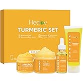 Healov Turmeric Skincare Set - Turmeric Skin Care Products Brightening & Acne - Turmeric Skin Care Kit, Turmeric Skin Care Set - Turmeric Cleanser, Body Scrub, Face Cream & Facial Serum