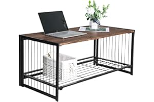 COAVAS Coffee Table Modern Living Rooms Coffee Table Decor Folding No Assembly Wood Square Coffee Bar Table with 2-Tiers Storage Shelf Rustic Coffee Side Table, Walnut Black Industrial End