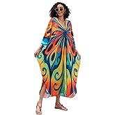 sunforyou Plus Size Kaftan Dresses for Women Loose Batwing Sleeve Bathing Suit Cover Up Lightweight Loungewear
