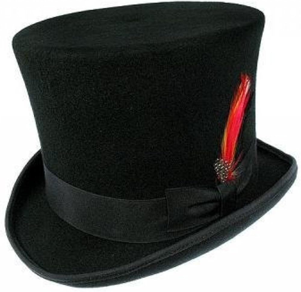 Victorian Style 6" Tall Black Wool Felt Top Hat with Feather (59cm Large) Amazon.co.uk Clothing