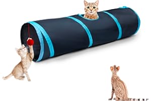 Deofun Cat Tunnel Tube Toys，Tunnels for Indoor Cats, 2 Way Blue Collapsible Interactive Toy with Balls for Rabbits, Kittens, Ferrets, Puppy