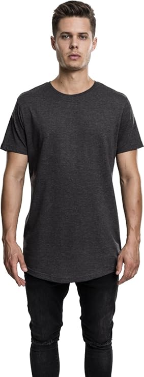 Urban Classics TB1767 Herren T-Shirt Shaped Melange Long Tee - Kurzarm Longshirt für Männer mit Rundhals-Ausschnitt und abger
