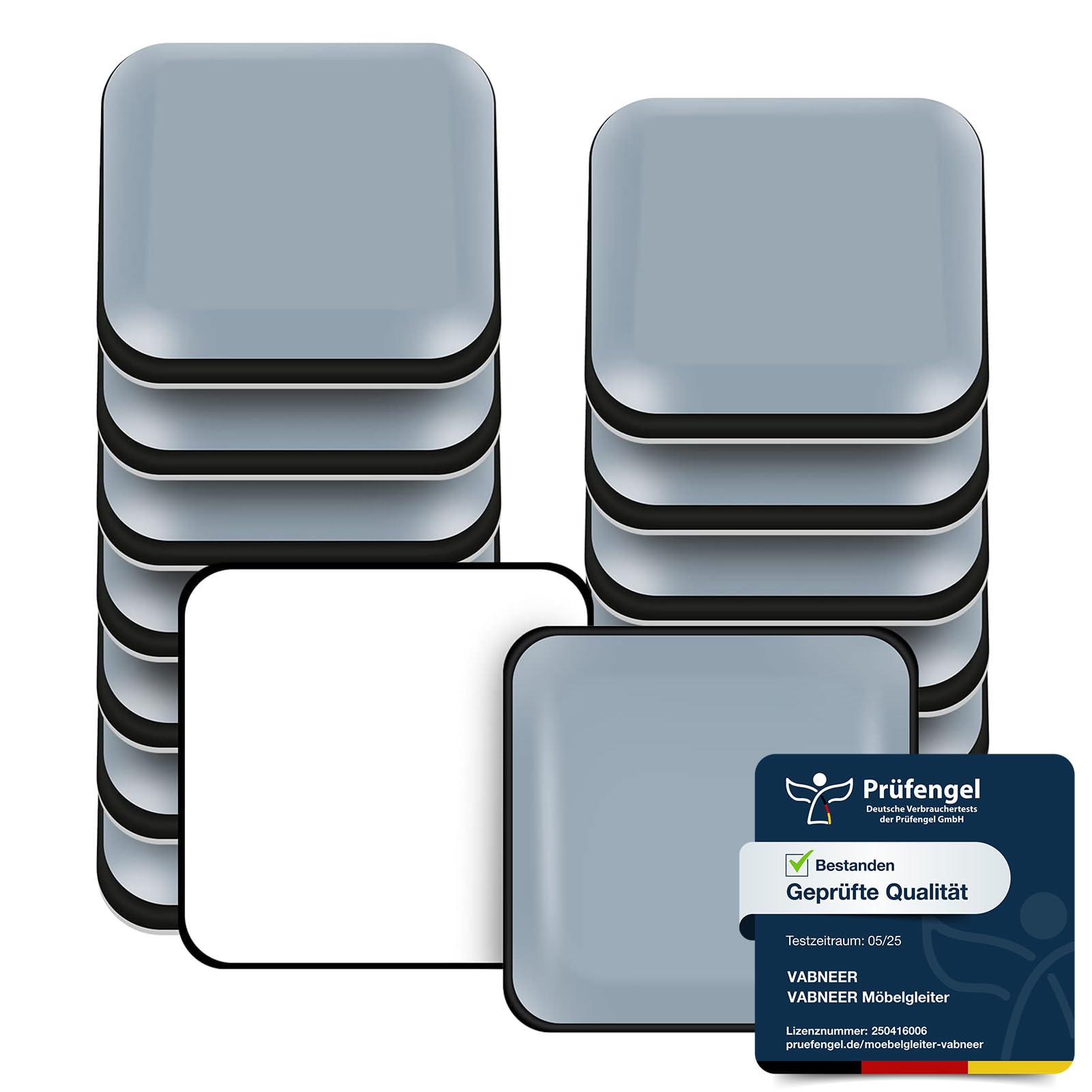 VABNEER Furniture Sliders for Hardwood Floors and Carpets, 16-Pack PTFE Teflon Gliders, Self-Adhesive Square Furniture Moving Pads for Chairs, Tables, Couches & Heavy Appliances (30x30mm)