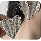 Gold Heart Stud Earrings for Women,Chunky Silver Hammered Big Drop Earrings Fashion Love Statement Dangle Earring,Boho Heart Jewelry Accessories Gift