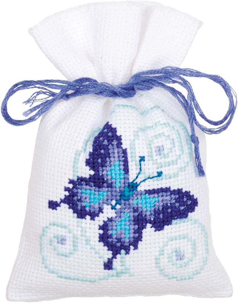Vervaco Pot-Pourri Bag Blue Butterflies Counted Cross Stitch Kit, Set of 3, Multi-Colour - Image 3