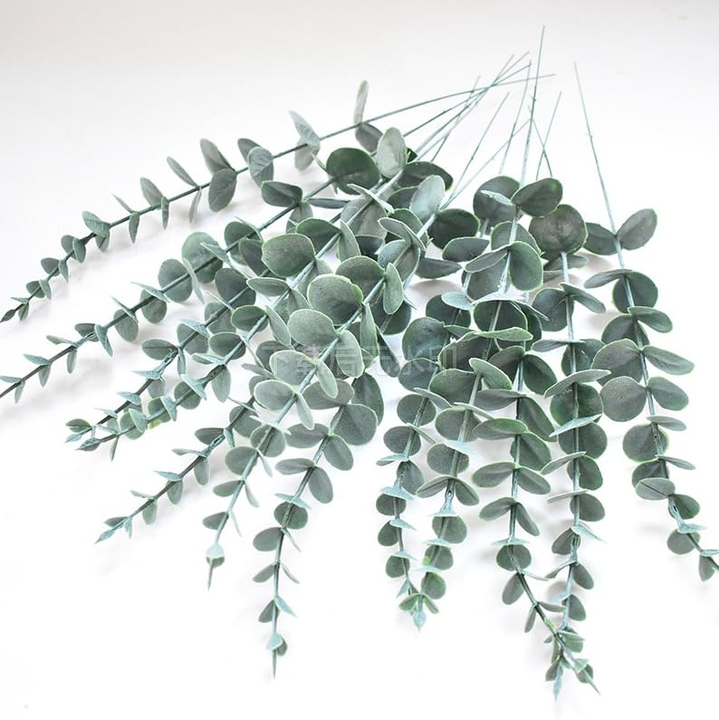 TOP-Pindu Artificial Eucalyptus Leaves, Eucalyptus Stem Plastic Artificial Plants 24 Bunches (Green)