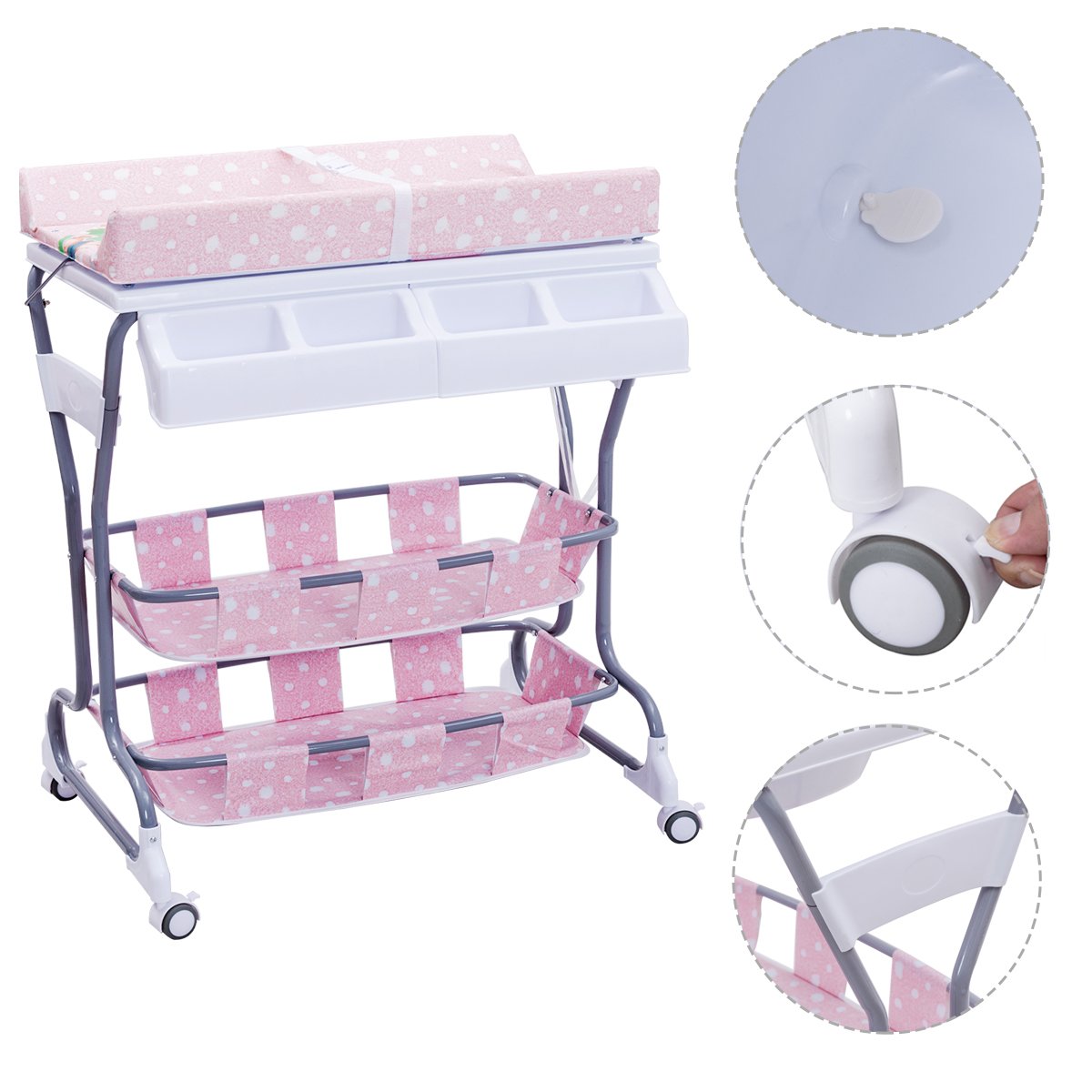 Costway 2 in 1 Infant Changing Table Baby Bath Tub Unit Rolling Station