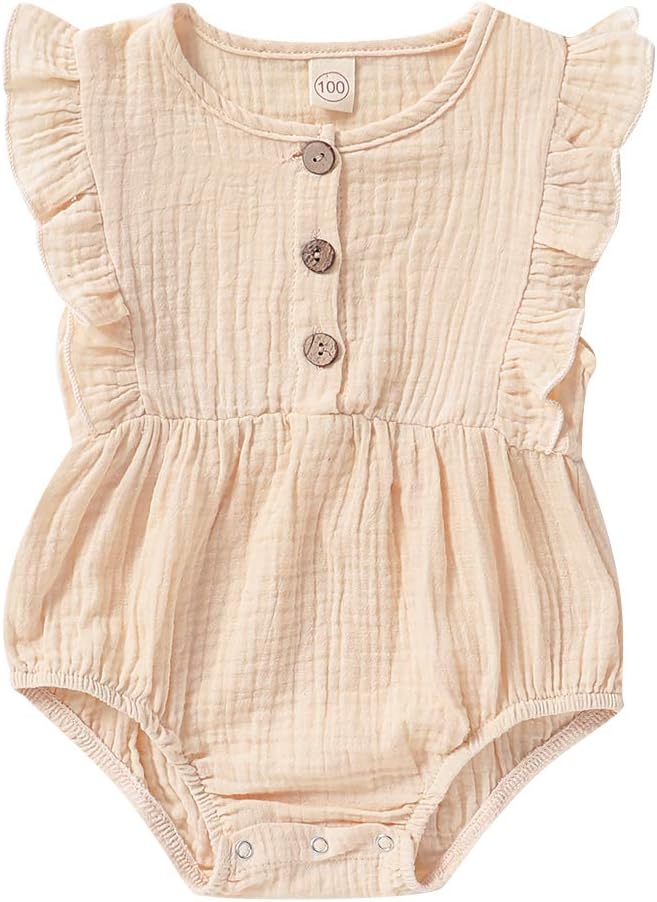 Newborn Baby Girl Romper Ruffle Short Sleeve Bodysuit Cotton Linen One Piece Jumpsuit Infant Summer Outfits Clothes …
