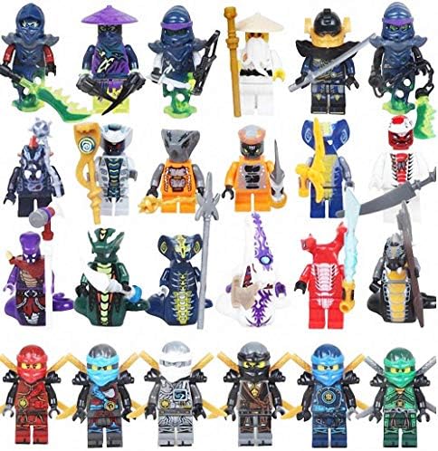 DeepLitterFish 24 Pieces Ninjas Minifigures, Ninjas Fighting with Weapons Set Building Blocks Action Figures Toy, Kids Gift ztot