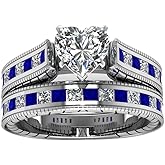 Ringcrown White Gold Plated Heart cut 7mm CZ Womens Wedding Ring Sets Bridal Sets