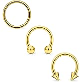 Lcolyoli 16g Septum Rings Surgical Steel Septum Jewelry Lip Rings Hoop Labret Snake Bite Piercing Jewelry Horseshoe Earrings Daith Piercings for Women Men