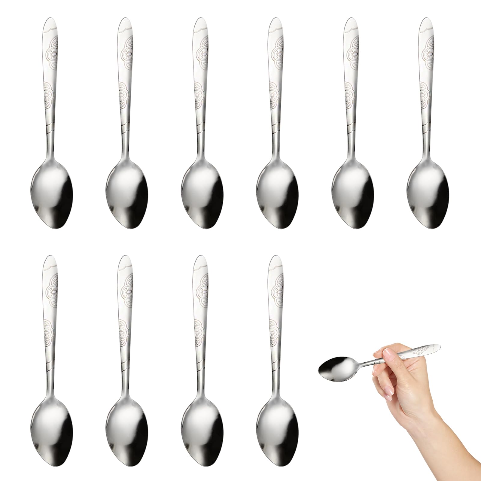 10pcs Pointed Spoon, 17.6cm/6.9inch Stainless Steel Table Spoon, Long Handle Dinner Spoon Set Sturdy Heat Resistant Smooth, for Coffee, Dessert, Soup