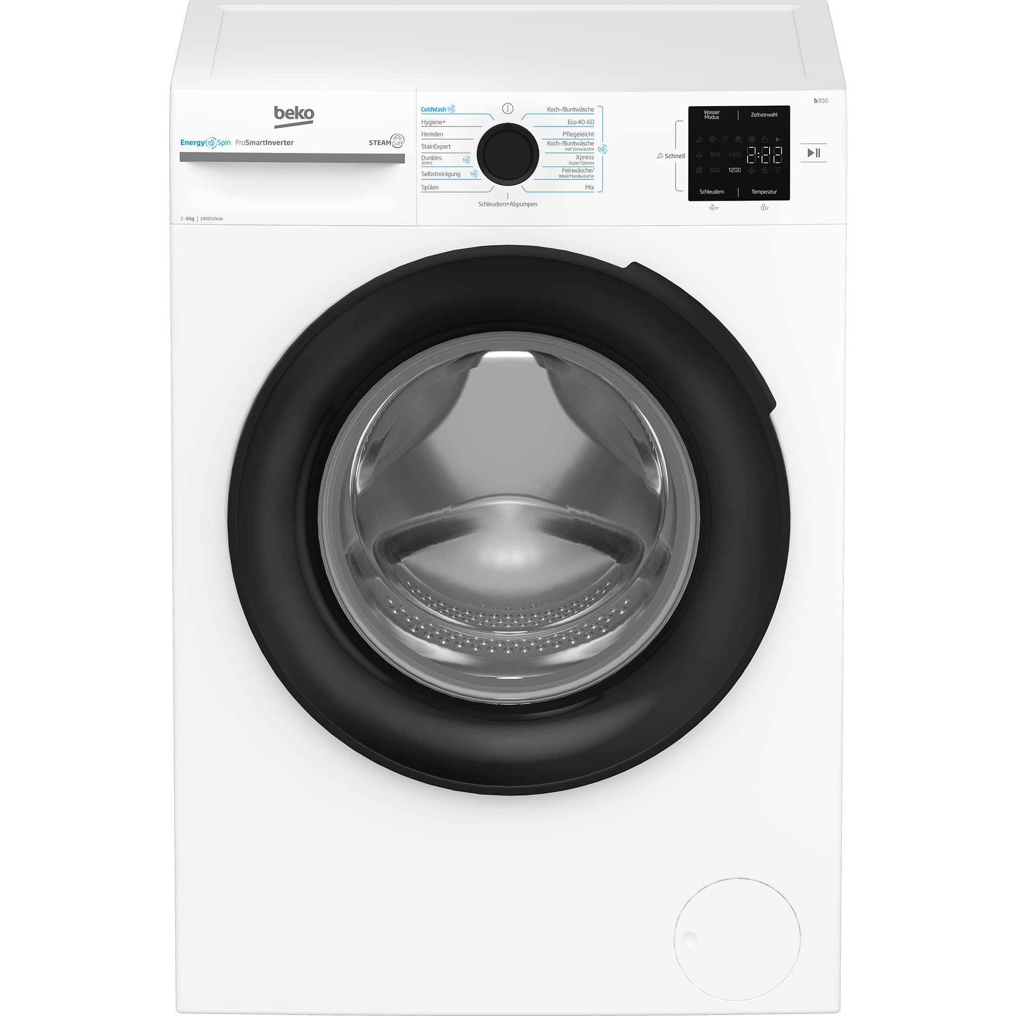 Beko BM3WFU3941X freistehende Waschmaschine, Waschvollautomat, 9 kg, EnergySpin, Schleuderwahl 1400 U/min, Hygiene+ allergikergeeignet, Coldwash Wasser-& Zeitersparnis, Weiß 2