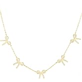 Boufayfly 5 Bow Necklace for Women, Dainty S925 Sterling Silver 14K Gold Plated Chain with Sparkling Cubic Zirconia Charms, Elegant Stacked Charm Jewelry Gift for Her