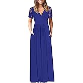 AUSELILY Maxi Dresses for Women 2026 Lace Short Sleeve V Neck Wrap Long Dress with Pockets