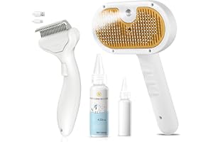 VVWVVW 3-in-1 Pet Steam Brush Set for Dogs & Cats, Grooming Comb with Spray, Defur Tool, Water-Assisted Hair Removal, Spritz Brush, Multi-Purpose Kit, Undercoat Rake, Deshedding Brushes, Dematting Brush.
