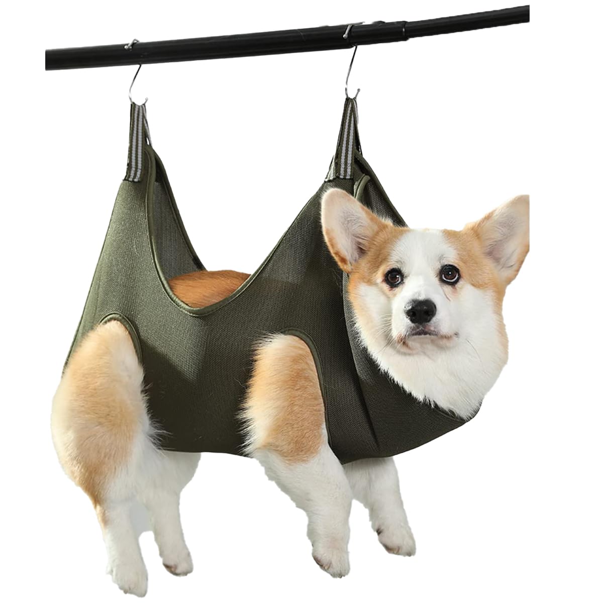 Qrity 1 Piece Pet Hammock Harness, Cat Grooming Bag, Pet Grooming Sling Helper with 2 Hooks, Breathable Grooming Harness Hanging for Dog & Cat Trim Nails and Bath Grooming, Green, L — image 1